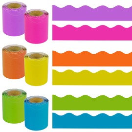 6 Rolls 196.8 ft Colorful Bulletin Board Borders, Scalloped Border Trim, Rolled Borders Bright Bulletin Board Decorations for White Board, Cork Board, Locker, Walls, Windows and Black Board Trim