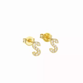 Paris Jewelry 14k Yellow Gold Created Diamond Initial S Letter Stud Earrings Plated