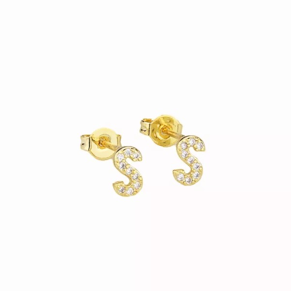 Paris Jewelry 14k Yellow Gold Created Diamond Initial S Letter