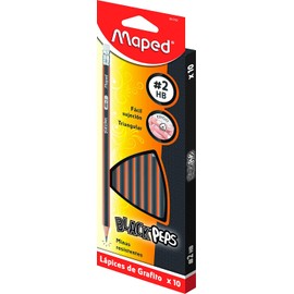 Maped Black'Peps Lápiz de Grafito, Triangular, Mina Resistente, Gris, caja con 10