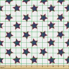Ambesonne Tela de estrellas por The Yard, patrón continuo con rítmico simplista sobre fondo liso, tela decorativa para tapicería y detalles del hogar, 1 yarda, azul noche