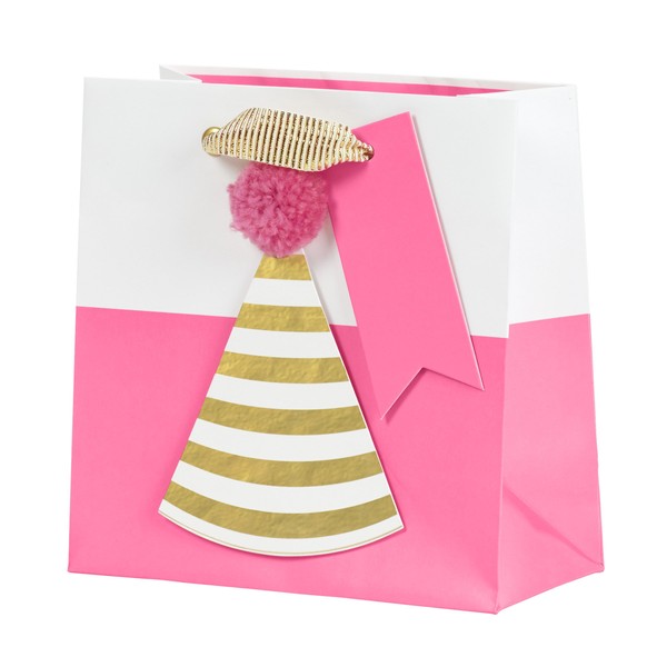 C.R. Gibson Pink Party Hat Small Gift Bag, 5.75" W