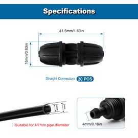 VooGenzek 20 Pieces 4/7 mm Drip Irrigation Fittings, Straight Barbed Garden Hose Connector, Irrigation Connector, Drip Pipe Barb Connector, for Garden, Lawn