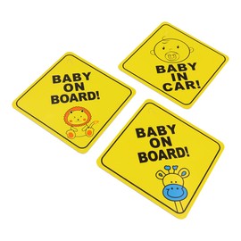 CENPEK 3 Pieces Car Baby Warning Stickers, Baby in Car, Warning Sign with Suction Cup, Car Window Stickers, Reusable Car Baby Stickers (Giraffe + Lion + Baby)