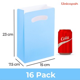 UnicoPak 16 Pack Blue Goodie Bags Party Favor Bags Small Blue Gift Bags with Handle Goody Bags for Birthday Party Candy Treat, 6x3x9 inches
