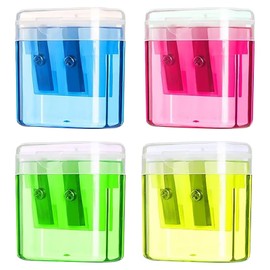 Anspitzer mit Behälter, 4 Stücke Spitzer, Doppel Loch Kunststoff Pencil Sharpener, für Verschiedene Arten von Bleistiften Schule Büro Kinder Studenten Reisen