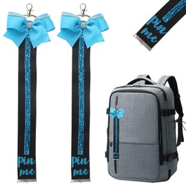Threetols 2PCS Glitter Cheerleader Ribbon Keychain, Cheer Pin Me Ribbon for Backpack School Bag Cheer Pin Strap Holder with Rhinestones Bow Cheerleading Sports Accessory Gift (Blue)