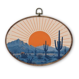 DILSJ Boho Western Sunshine Oval Wall Art Decor, Boho Western Cactus Canvas Wall Art Framed, Southwestern Desert Landscape Hanging Decorations for Home Living Room Bedroom Farmhouse, 8.5x11 Inch
