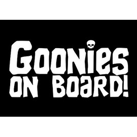 CCI Goonies On Board with Skull Funny Decal Vinyl Sticker|Cars Trucks Vans Walls Laptop|White |7.5 x 3.75 in|CCI1810
