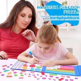 Homgaty Magnetic Fraction Tiles & Fraction Circles,Fraction Explorer Board,Math Manipulatives for Elementary School, Montessori Magnetic Book Fraction Puzzle for Children