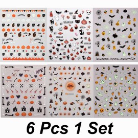 6 Pcs Halloween Nail Art Stickers Pumpkin Ghosts Bat Spider Nail Stickers