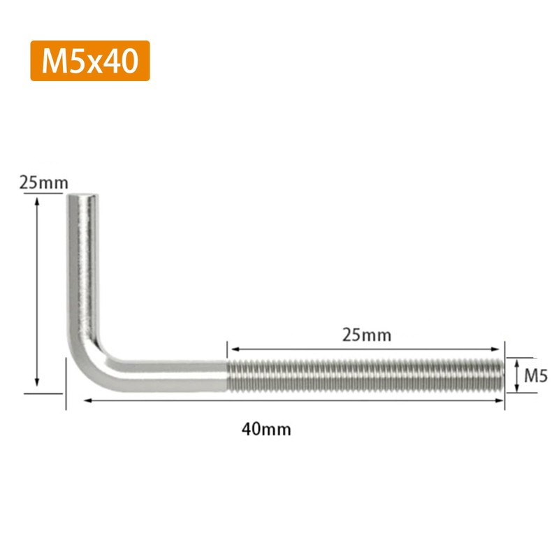 (30 Pieces) M5x40mm L Shape Foundation Bolts 304 Stainless Steel