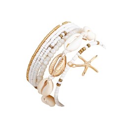 DATOA Shell Ankle Bracelet Set for Women Boho Beaded Stackable Bracelet Multi-Layer Seashell Starfish Anklet Hawaiian Beach Foot Accessories Gift-A White
