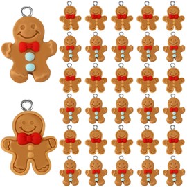 Augshy 64 Pcs Gingerbread Man Charms, Christmas Gingerbread Resin Charm Beads Gingerbread Man Figurines Christmas Pendant Ornament for DIY Crafts Bracelet Necklace Jewelry Making Decorations