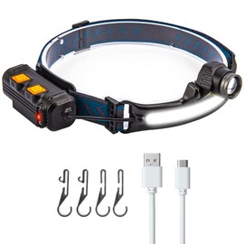 270°Wide Beam Head Lamp, LED Headlamp Rechargeable with 6 Lighting Modes Motion Sensor, Zoomable Head Light LED Headband for Hard Hat, Camping, Hiking