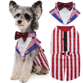 Kuoser Independence Day Dog Tuxedo Dog Suit and Bandana Set, 4Th of July Dog Costume American Flag Dog Outfit with Bow Tie for Large Medium Small Dogs Golden Retriever Samo Bulldogs, S