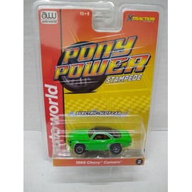 Auto World SC410-2B 1969 Camaro HO Scale Electric Slot Car - Neon Green and Black