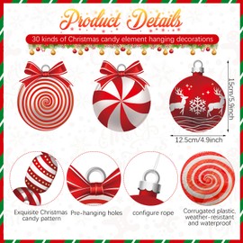 Shappy 30 Pcs Peppermint Candy Christmas Ornaments Red Green Outdoor Christmas Tree Decorations Double Sided Candy Cane Christmas Decorations for Xmas Tree Outdoor Yard Lawn Decor(Fresh Style)