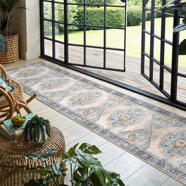 TOPRUUG Washable Runner Rug 3x16 - Hallway Runner Rug Kitchen Rugs and Mats Non Skid Washable Waterproof Carpet Runner for Living Room Bedroom Bathroom (Blue, 3X16)