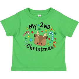 inktastic My 2nd Christmas Cute Reindeer with Candy Canes Toddler T-Shirt 5-6 Apple Green 38fcf