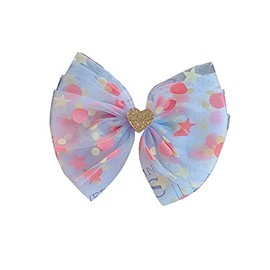 FEIFEI'S BOW 5 Inches Baby Girls kids Ribbon Bow Princess Chiffon Heart Rainbow Crown Hair Clip Bows Hair Accessories Barrettes Alligator (Blue)