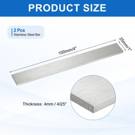 MECCANIXITY 316L Stainless Steel Flat Bar 4/25" Thickness 1" Width 4" Length Rectangular Metal Strips Brushed Finish for Kitchen Machinery Building Chemical Industry, 2pcs