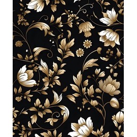 HENNOR Black Gold Wallpaper Peel and Stick Vintage Boho Leaf Wallpaper 17.5in x9.8ft Vinyl Self Adhesive Removable Dark Floral Wall Mural Modern Wall Paper for Bedroom Cabinet Bookcase Table