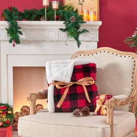 BEDELITE Sherpa Fleece Blankets Queen Size - Black and Red Buffalo Plaid Christmas Blanket, Super Soft Cozy Warm Thick Winter Blanket for Couch and Bed, 90" x 90"