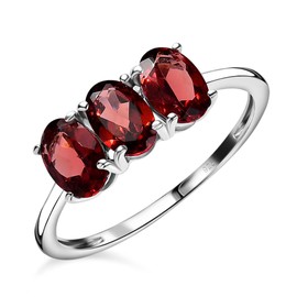 TJC Garnet Trilogy Ring for Women in Platinum Plated 925 Sterling Silver Size N Prong Setting January Birthstone Metal Wt. 1.1 Grams