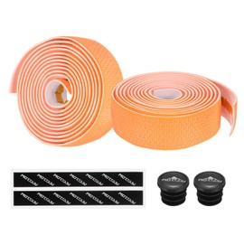 PATIKIL PU EVA Bike Handlebar Tape, 1 Pair Bicycle Bar Tape Ergonomic Comfort One Size with End Plugs & Adhesive Backs for Road Cycling Folding, Orange