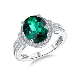 AGRULE Engagement Rings for Women 925 Sterling Silver Emerald Ring May Birthstone Ring 3.9 Carat Green Stone Ring Size 7