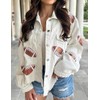 SeekMe Women's Cropped Corduroy Jacket Football Sequin Patched Short Button