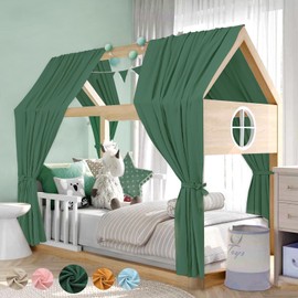Alishomtll House Bed Canopy Decoration Set, 2 Bed Canopy, House Bed Made of 100% Cotton Muslin, 1 Bunting 300 cm, Children's Bed Canopy Fabric Canopy for Girls Boys Children's Room, 67 x 270 cm, Green