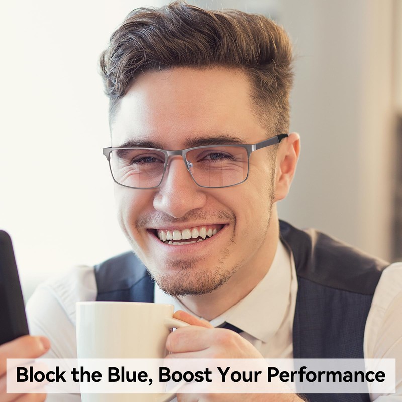 Dollger Blue light Glasses for Men Rectangle Metal Frame Computer