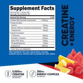 Nutricost Creatine + Energy 30 Servings (Fruit Punch Flavored) - 5,000mg Creatine Monohydrate + 350mg Energy Complex Per Serving