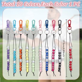 DELORIGIN 10pcs Golf Score Counter Beads 10 Colors Golf Crossover Bead Count Stroke Score Counter Rhinestone Beads Ornament with Clasp to Count Strokes for Novice Elderly to Remember Scores, Acrylic