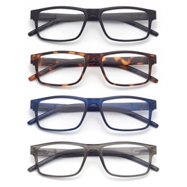 Colloddiss Paquete De 4 Anteojos De Lectura Para Hombres Y Mujeres, Anteojos De Lector Con Bisagra De Resorte, Anteojos De Bloqueo De Luz Azul Sr20523, Negro, Azul, Gris, Marrón, Tortuga 1,5 X