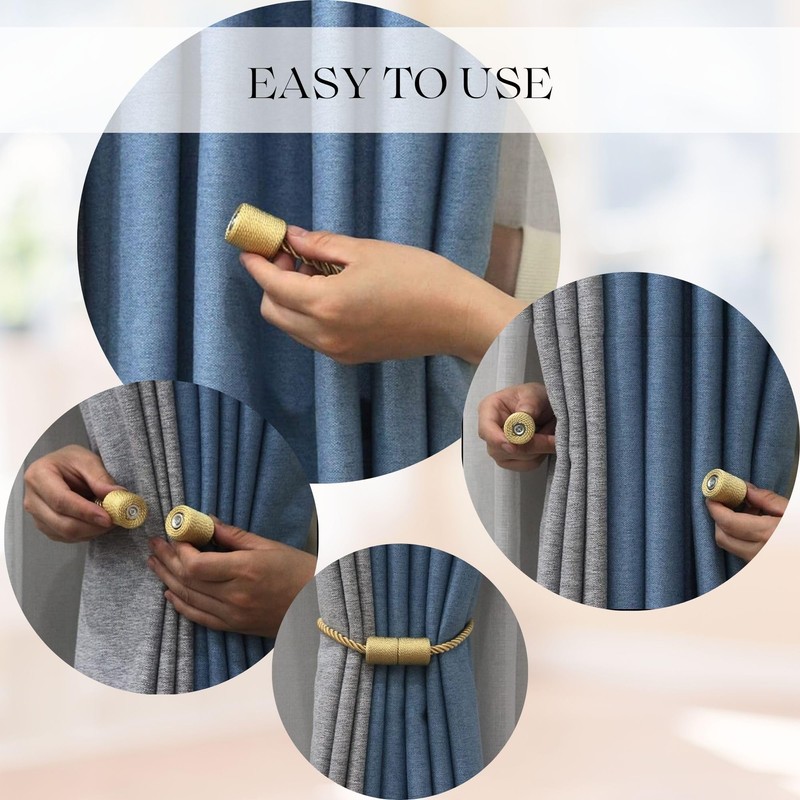 White Magnetic Curtain Tieback – Double Braided Cord with Wooden