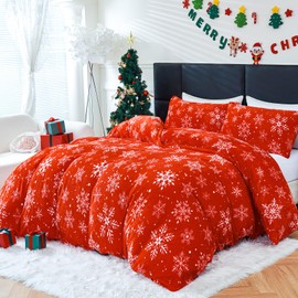 HCORA Plush Shaggy Christmas Duvet Cover Queen Size, Luxury Soft Fluffy Faux Fur Duvet Cover Set with 2 Pillowcases, Ultra Cozy Warm Fuzzy Velvet Duvet Cover, Zipper Closure