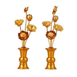 Everflower Buddhist Flower Set, Flower Stand, Buddhist Altar, Lotus Flower Altar, Set of 2, Left and Right One Pair Set, Gold Plated, Lotus, Buddhist Altar, Buddhist Service, Festival, Festival,