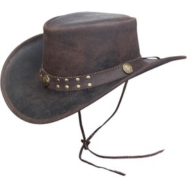 BRANDSLOCK Leather Cowboy Hat for Men Women Shapeable Wide Brim Durable Cowgirl Outback Hat Brown (S)