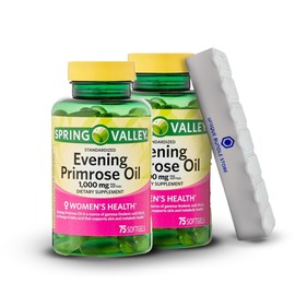 Unique Bundle Store Spring Valley, Evening Primrose Oil 1000mg, 75 Count Softgels Women's Health Dietary Supplement + 7 Day Pill Organizer Included (Pack of 2)