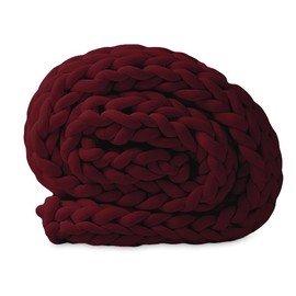 GOLD TEXTILES Chunky Knit Blanket (50 x 60 Inches) Warm Soft Cozy for Lounge Sofa & Bedroom, Handmade Knitted Yarn Throw Blanket (Red Wine, 1)