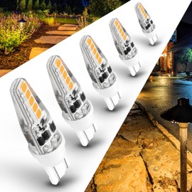 Heifymi T10 T5 Wedge Base LED Bulb 3W 300lm 2700K Warm White 25W 30W AC/DC 12V-24V for Outdoor Landscape Pathway Patio Garden Lawn Malibu RV Car Camper Dome Marine Boat Deck Trailer Lighting, 5 Pack