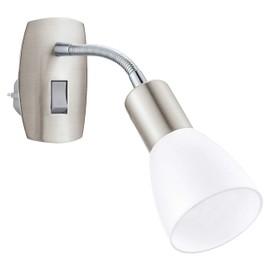 EGLO Steckdosenspot Dakar 3, Steckerleuchte, Steckdosenlampe aus Metall in Nickel-matt, Chrom und Kunststoff in Weiß, Lampe mit Schalter, E14 Fassung