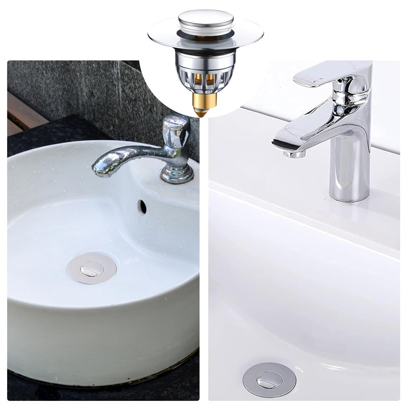 Zovator Universal Pop Up Sink Plug Silver Grey Stainless Steel