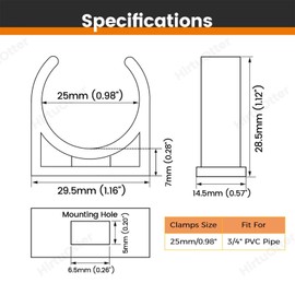 25mm/0.98" (100 PCS) U-Shaped PVC Pipe Clamps (Gray), Hose Hanger Support, High Strength for Home Plumbing, TV Trays, Water Supply, Garden Tubing, PEX, UV Resistant, fit for 3/4" PVC Pipe Sch40