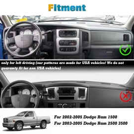 x xotic tech Dashboard Mat Cover Compatible with Dodge Ram 1500 2500 3500 2002-2005 Pre-Cut Non-Slip Sunshield Sun Glare Protector Dash Carpet Pad Black