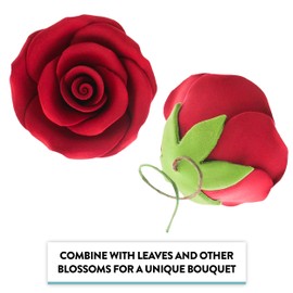 Global Sugar Art Tea Rose Sugar Flowers, Red with Green Calyx, Large 2 inch, 12 Count by Chef Alan Tetreault