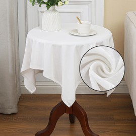 Viiamacki Small Square Waffle Texture Tablecloth, Soft Elastic Wrinkle Resistant Table Cloth, Stain-Proof Fabric Table Cover for End Table Decoration Party Holiday 36x36 Inch Ivory